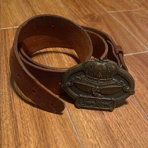 Crown Royal Brown Leather Belt with Brass Buckle